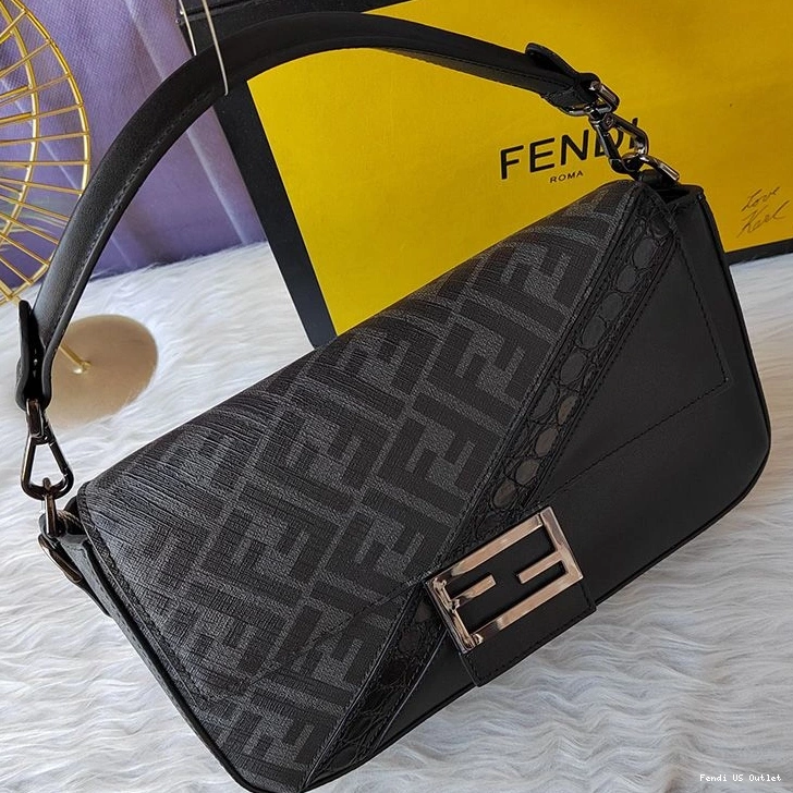 HOT Medium FF Baguette Bag Motif Fabric Black Fendi In 0711